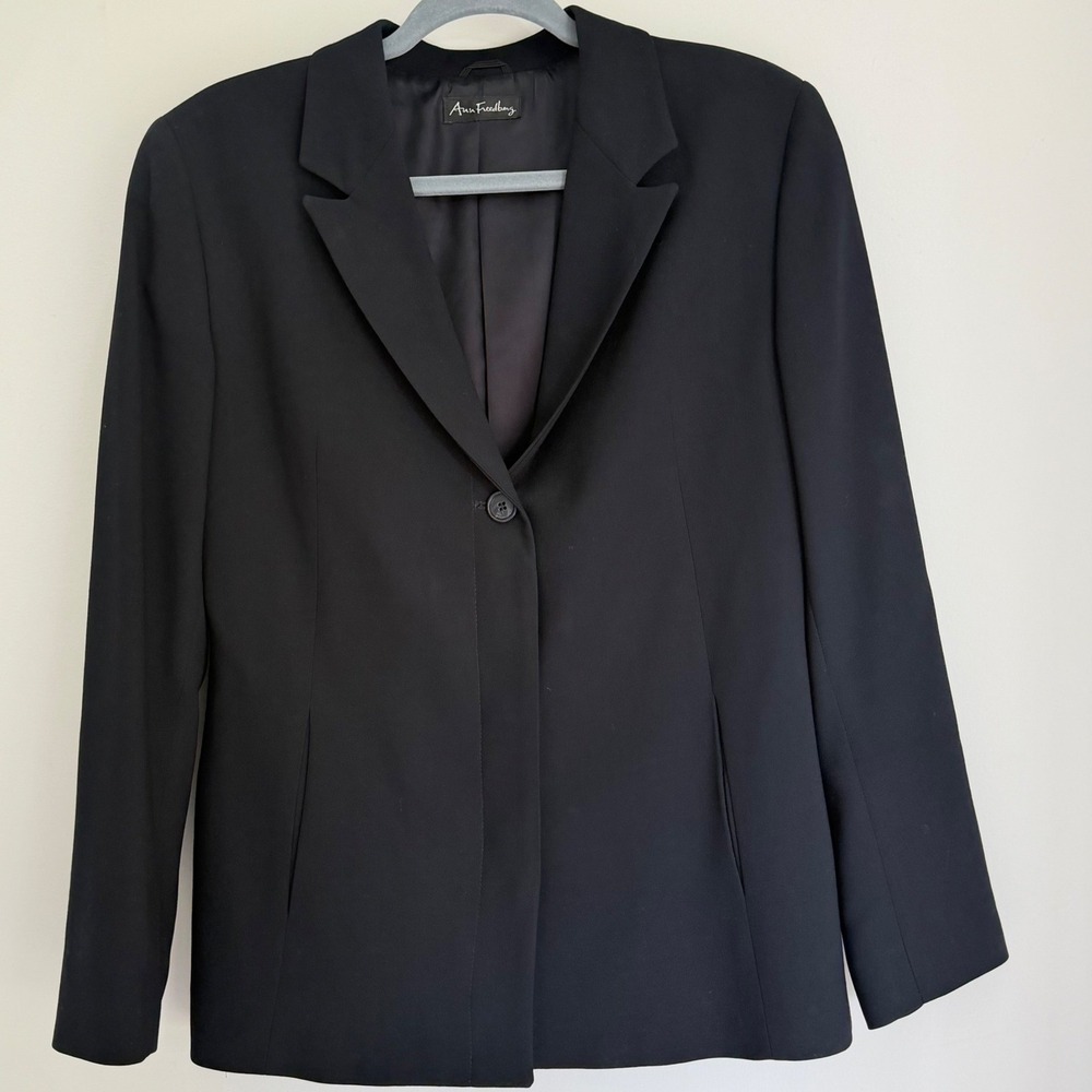 Ann Freedberg Vintage Black Blazer Jacket Womens Small 4/6 Single Button Wool